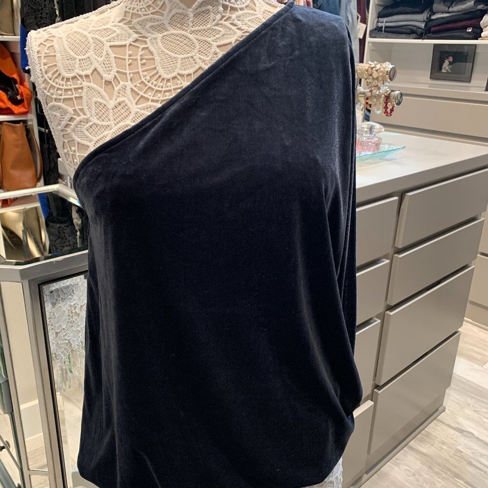 World Market Velvet Blue One Shoulder Long Sleeve Top L/XL